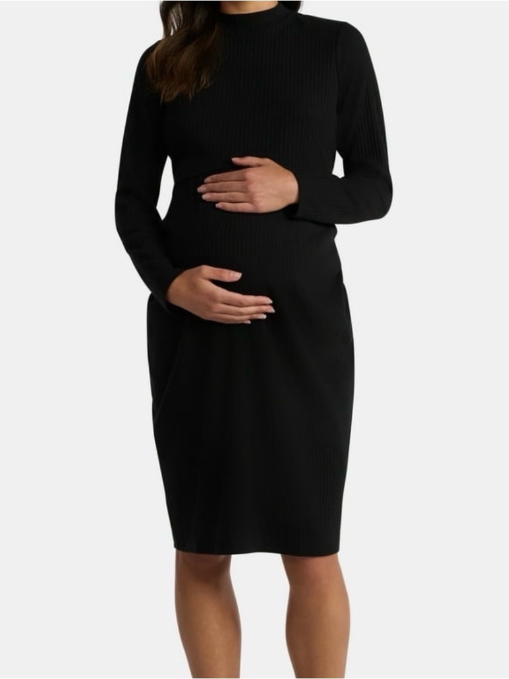 2 PC Black Ribbed Long Sleeve Maternity Dress